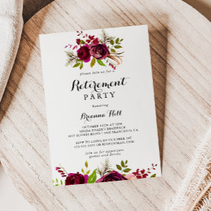 Rustik Burgundy-Blommigten Pension Party Inbjudningar