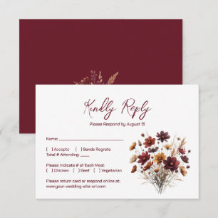 Rustik Burgundy Boho Chic Vildblommshochzeit OSA Kort