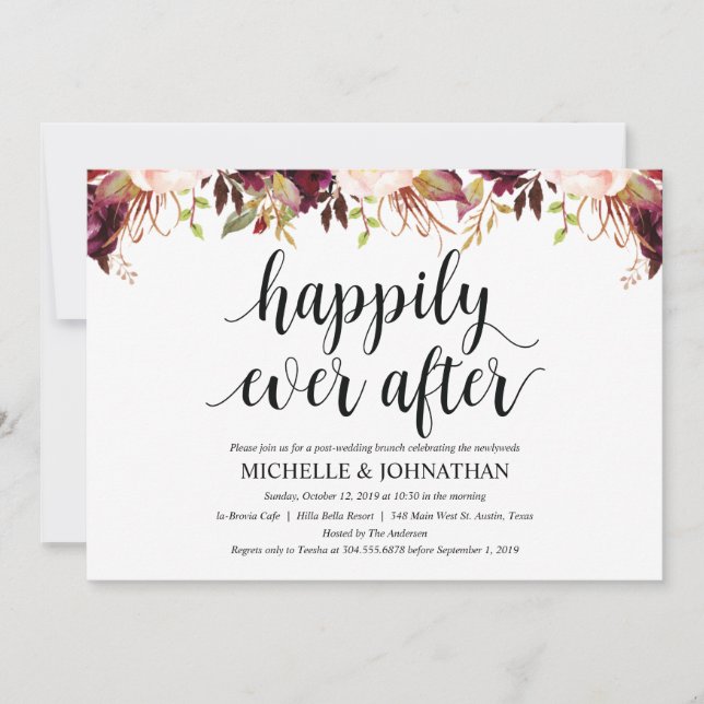Rustik Burgundy Bröllop Efter Bröllopet Inbjudning Inbjudningar (Framsida)