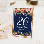 Rustik Burgundy Fall Blommigt Bröllop Monogram Bordsnummer<br><div class="desc">Rustiska romantiska kort för bordsnummer i stil har ett monogram för snyggt med siffror inramade av en blommigt vattenfärg arrangemang med vackra ro,  dahlier,  peonblommor och grön,  i en fantastisk höstpalett med burgröd,  gyllene gult,  persikofärgad bröllop,  orange  och rosans nyanser. Rikens marinblå bakgrund färg.</div>