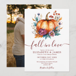 Rustik Burgundy Fall In Love Pumpkin Foto Bröllop Inbjudningar