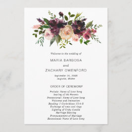 Rustik Burgundy Höst Blommig Elegant Bröllop Program