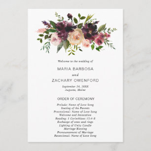 Rustik Burgundy Höst Blommig Elegant Bröllop Program