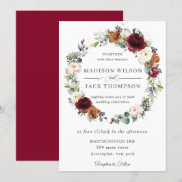 Rustik Burgundy Ivory Orange Blommigt WAN Bröllop Inbjudningar