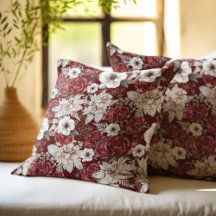 Rustik Burgundy Kräm Rosa Blommönster