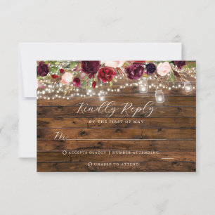 Rustik Burgundy Ljusstake Bröllop RSVP-kort OSA Kort