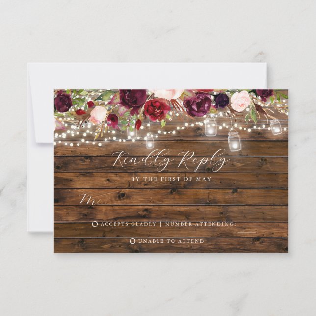Rustik Burgundy Ljusstake Bröllop RSVP-kort OSA Kort (Framsida)
