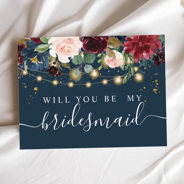 Rustik Burgundy Marinblå & Röda Blommor & Ljus Inbjudan Vykort (Skapare uppladdad)