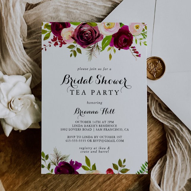 Rustik  Burgundy Möhippa Tea Party Inbjudningar (Skapare uppladdad)