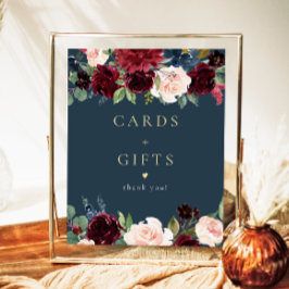Rustik Burgundy & Navy Blommigt Cards and Gifts Si Poster
