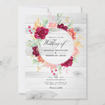 Rustik Burgundy och Blush Blommig QR-kod Bröllop
