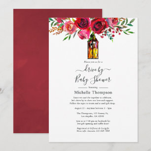 Rustik burgundy Red Watercolor Drive by Shower Inbjudningar