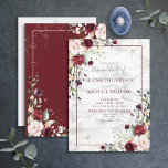 Rustik Burgundy  Rosa Guld Blommigt Bröllop Inbjudningar<br><div class="desc">Skapa perfektens bröllopsinbjudan med den här söt  rosan och den burgunda röda marsala-grönfärgsdesignen av blommigten,  med en faux carrera marble bakgrund,  handskrivna manustypografi och faux guld stoft. Copyright Elegant Inbjudan,  alla höger reserverade.</div>