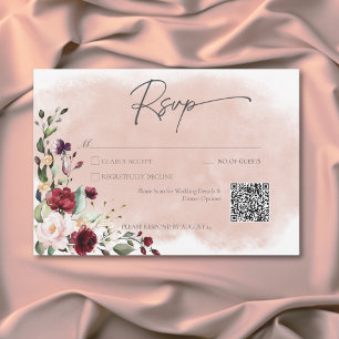 Rustik Burgundy & Rosa ros QR-kod OSA Kort