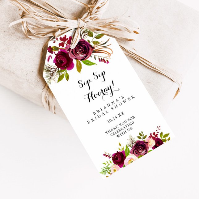 Rustik  Burgundy Sip Sip Hooray Möhippa Presentetikett (Skapare uppladdad)