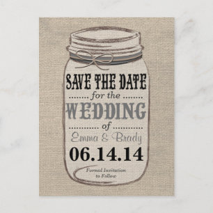 Rustik burk i jute Save the Date Svart Grå Meddelande Vykort