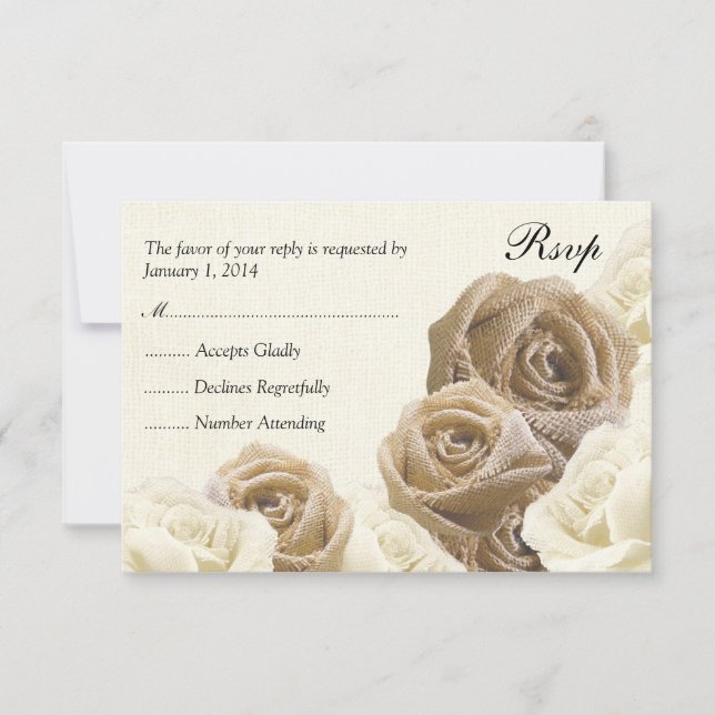 Rustik Burlap Flowers Ro Bröllop OSA Card Kort (Framsida)