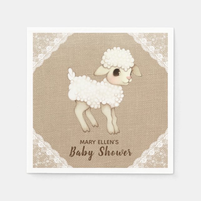 Rustik Burlap Little Lamb Baby Shower Pappersserve Pappersservett (Framsidan)