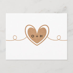 Rustik Burlap Monogram vykort för OSA av hjärtat