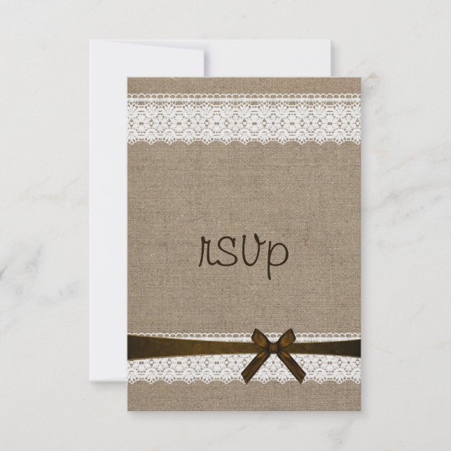 Rustik Burlap och Vintage Snöre OSA Bröllop Kort (Framsida)