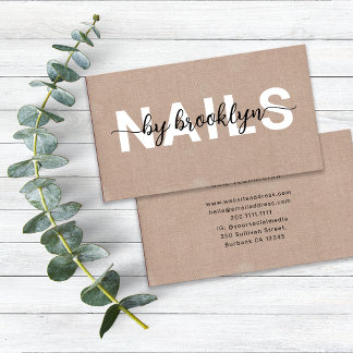 Rustik Burlap Photo Typography Nail Artist Visitkort