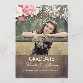 Rustik Burlap Snöre Guld-konfetti Foto Studenten Inbjudningar