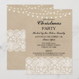 Rustik Burlap Snöre-juldagen Party Inbjudningar