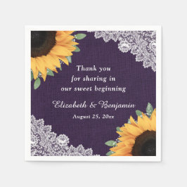 Rustik Burlap Snöre Solros och Lila Bröllop Pappersservett