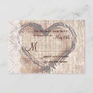Rustik Burlap Snöre Twine Heart-Bröllop OSA Card Kort