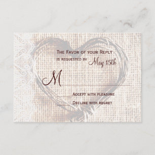 Rustik Burlap Snöre Twine Heart-Bröllop OSA Card Kort