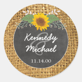 Rustik Burlap Solrossolros Bröllop kuvertförseglin Runt Klistermärke