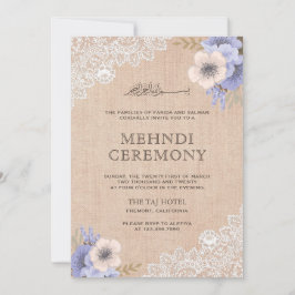 Rustik burlap spets lila blommig islamisk Mehndi Inbjudningar