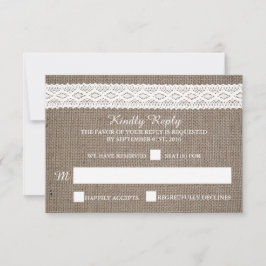 Rustik Burlap & Vintage White Snöre Bröllop OSA Kort