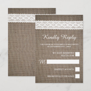 Rustik Burlap & Vintage White Snöre Bröllop OSA Kort