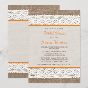 Rustik Burlap & Vintage White Snöre Möhippa Inbjudningar