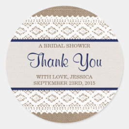 Rustik Burlap & Vintage White Snöre Möhippa Runt Klistermärke