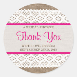 Rustik Burlap & Vintage White Snöre Möhippa Runt Klistermärke