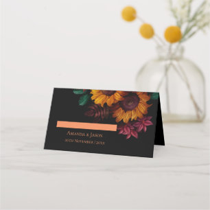 Rustik Burnt Orange Blommigt Fall Wedding Placeringskort