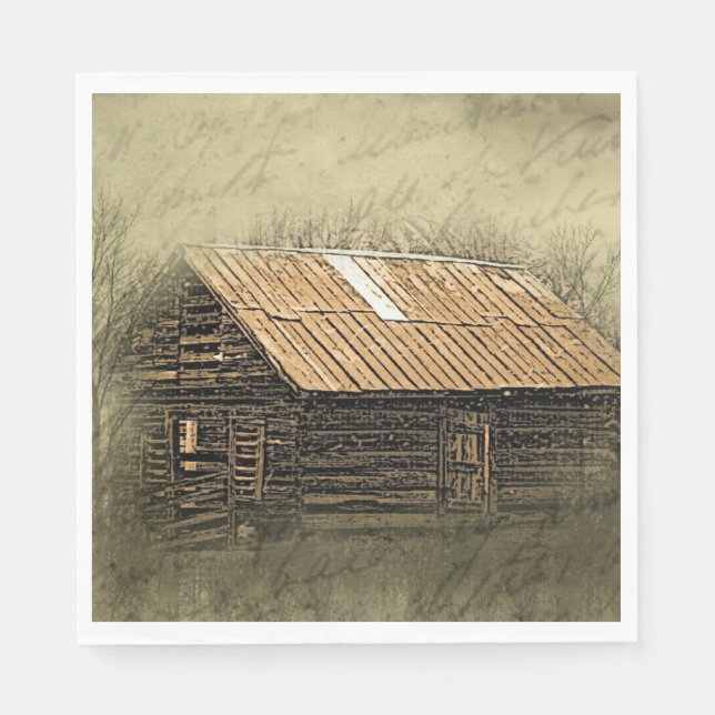 Rustik Cabin Vintage Weasted Postcard Pappersservett (Framsidan)