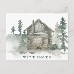 Rustik Cabin Watercolor Flyttat ny Home Adress Vykort