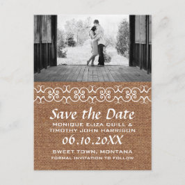 Rustik CalliGraph Faux Burlap Spara datumet Meddelande Vykort