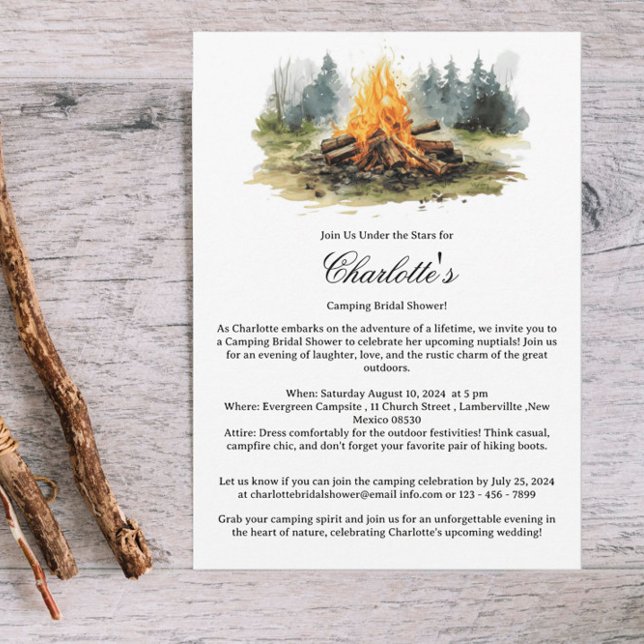 Rustik Camping Glamping Lägereld Bröllopsfest Inbjudningar (Skapare uppladdad)
