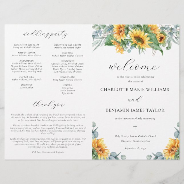 Rustik Catholik Bröllop Mass Ceremony-programmet (Framsida)