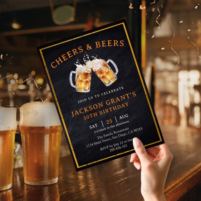 Rustik Chalkboard, alla åldershus och Öl födelseda Inbjudningar (Chic Navy Blue Beer Label Brewery Theme Birthday Invitation)