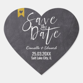 Rustik Chalkboard-typsnitt för Save the Date Hjärtformat Klistermärke