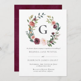 Rustik Charm Burgundy Rosa Blommigt Utandning Bröl Inbjudningar