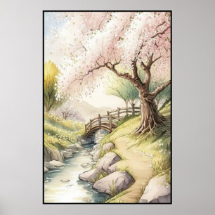 Rustik Cherry Blommar i Sunset Light liggande Po Poster