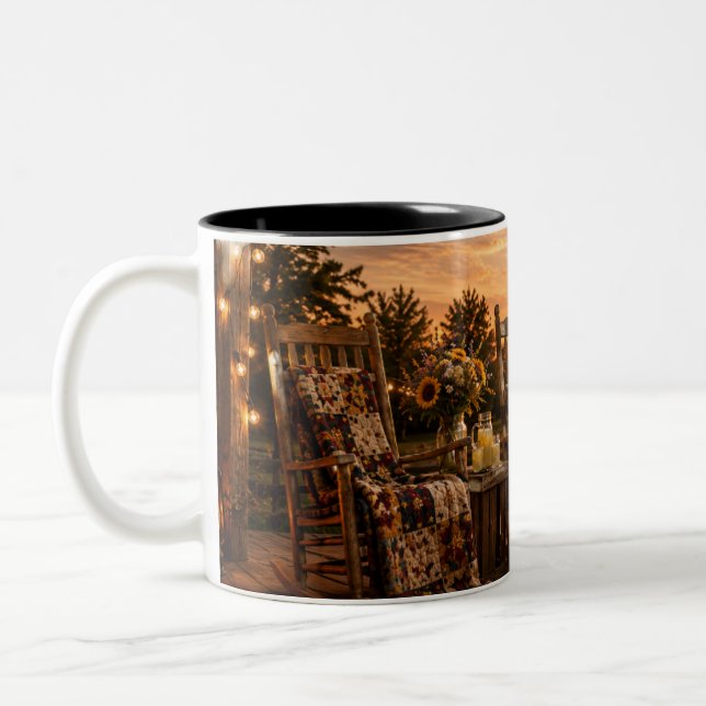Rustik Chic Americana Gårdshus Solnedgång Kaffe Mu Två-Tonad Mugg (Vänster)