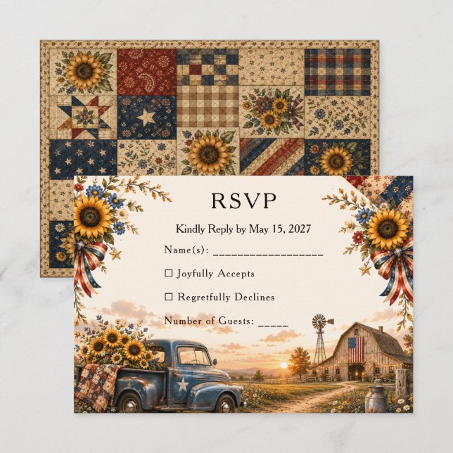 Rustik Chic Americana LadalagerHochzeit mit solros OSA Kort (Fram/baksida)