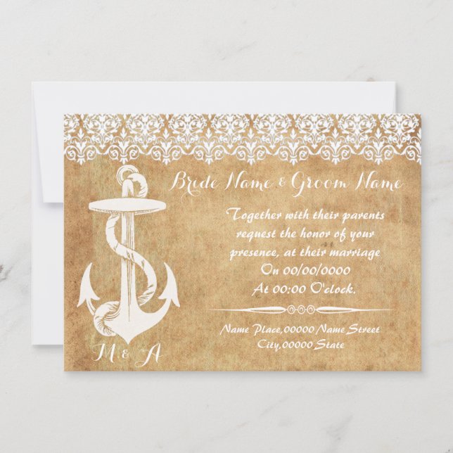 Rustik chic, ankare, WEDDING-inbjudan Inbjudningar (Framsida)